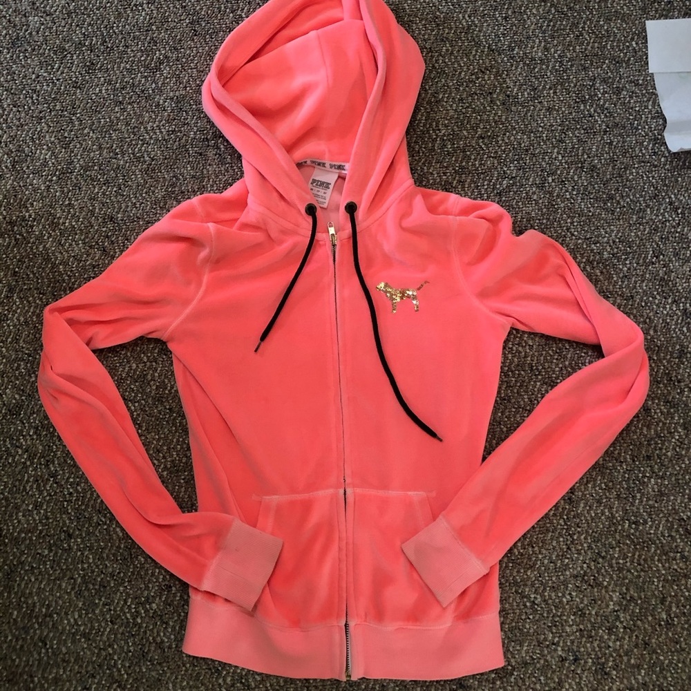 Beautiful pink velour zip up hoodie by VS